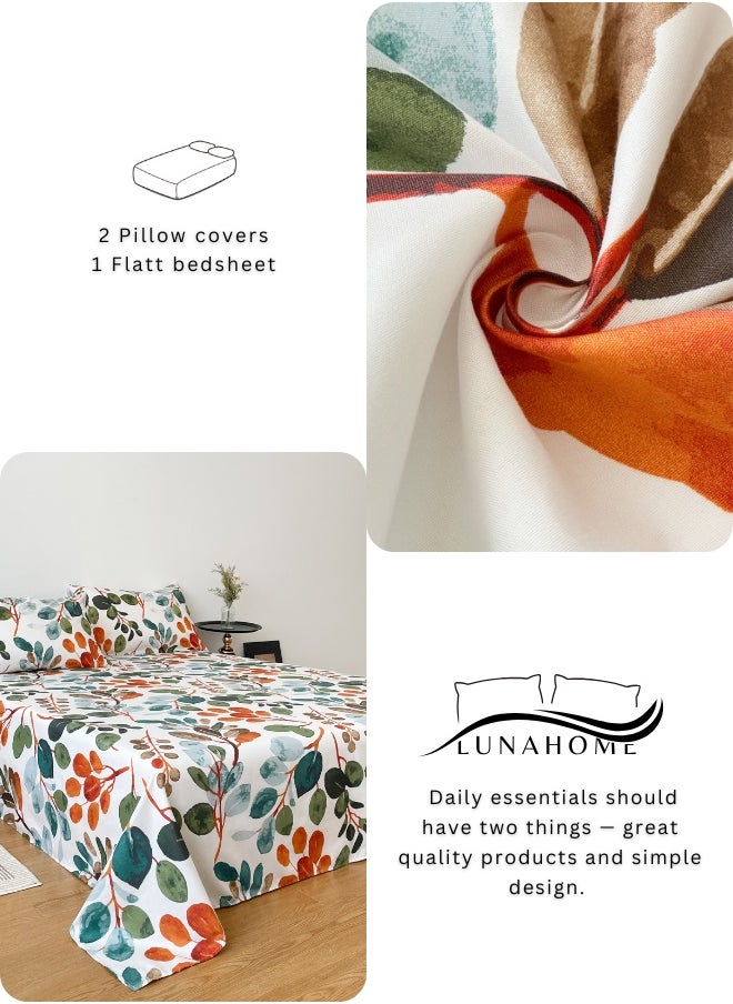 LUNA Home 3 Pieces Flat Bedsheet Set, Green Leaves Design.  - Image 5