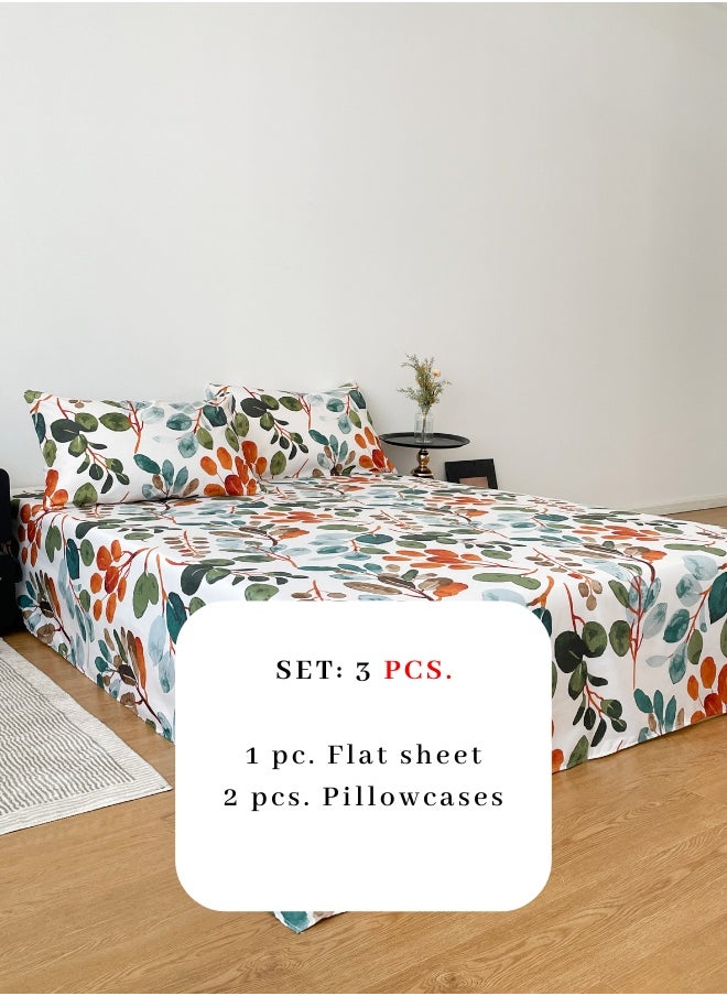 LUNA Home 3 Pieces Flat Bedsheet Set, Green Leaves Design.  - Image 3