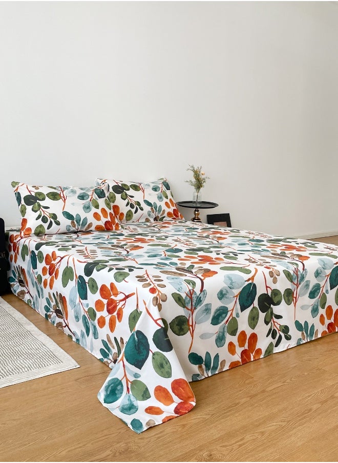 LUNA Home 3 Pieces Flat Bedsheet Set, Green Leaves Design.  - Image 2