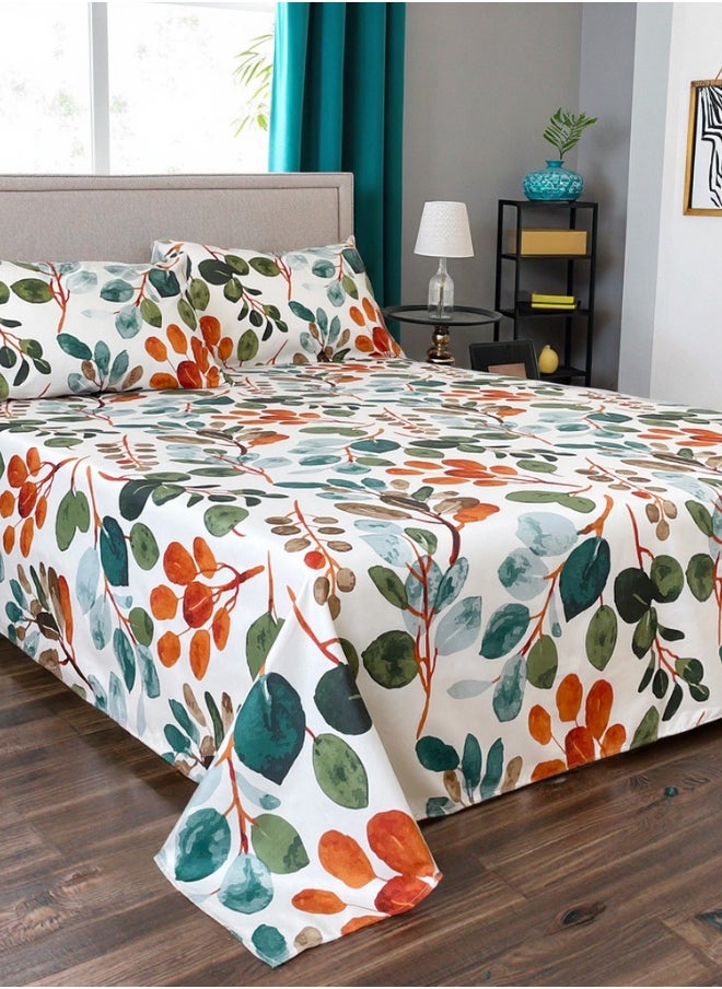 LUNA Home 3 Pieces Flat Bedsheet Set, Green Leaves Design.  - Image 1