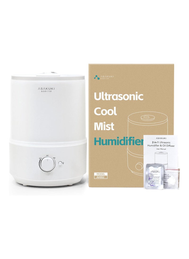 ASAKUKI - Humidifiers for Bedroom Home, 3L Top Fill Cool Mist Humidifiers for Baby Nursery & Plants, 3-IN-1 Quiet Air Humidifier, Oil Diffuser & Night Light for Large Room, Auto Shut-off, BPA-Free, 30H - Image 1