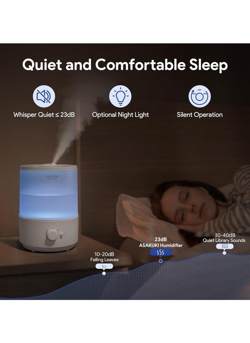 ASAKUKI - Humidifiers for Bedroom Home, 3L Top Fill Cool Mist Humidifiers for Baby Nursery & Plants, 3-IN-1 Quiet Air Humidifier, Oil Diffuser & Night Light for Large Room, Auto Shut-off, BPA-Free, 30H - Image 1