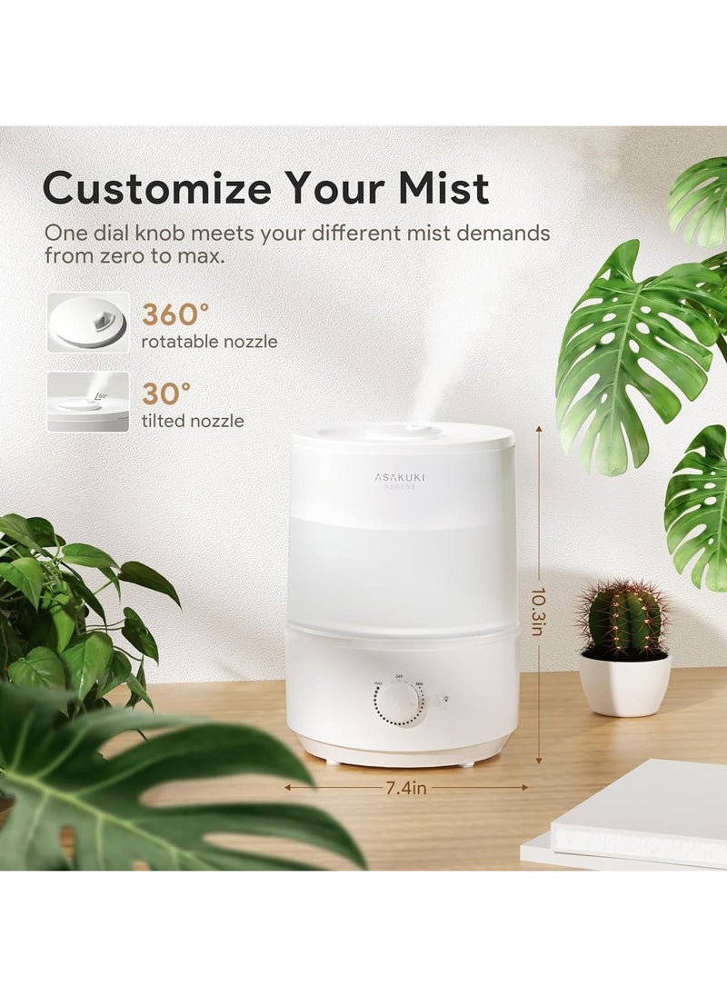 ASAKUKI - Humidifiers for Bedroom Home, 3L Top Fill Cool Mist Humidifiers for Baby Nursery & Plants, 3-IN-1 Quiet Air Humidifier, Oil Diffuser & Night Light for Large Room, Auto Shut-off, BPA-Free, 30H - Image 1