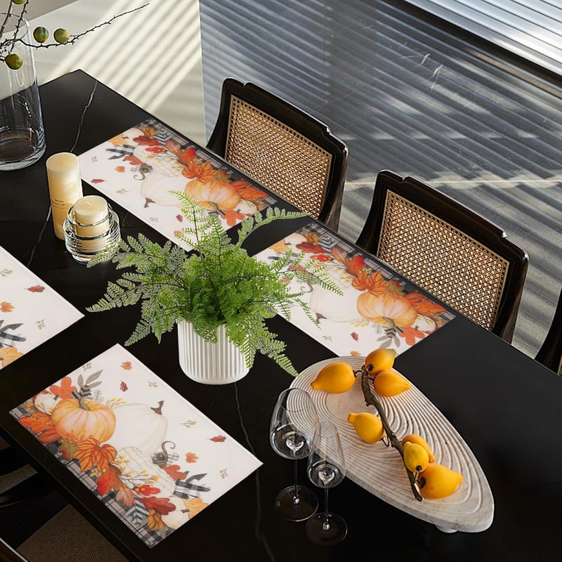 Simpeak Thanksgiving Placemats 12x18 Inch Pumpkins Fall Harvest Placemats Set of 4 Seasonal Maple Leaves Autumn Table Mats Place Mats for Thanksgiving Party Kitchen Dining Decoration - Image 5