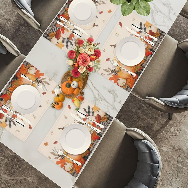 Simpeak Thanksgiving Placemats 12x18 Inch Pumpkins Fall Harvest Placemats Set of 4 Seasonal Maple Leaves Autumn Table Mats Place Mats for Thanksgiving Party Kitchen Dining Decoration - Image 4