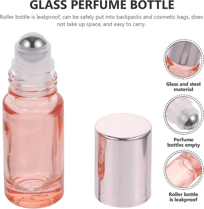 6pcs 5ml Rose Gold Glass Refillable Oil Bottles with Steel Rollers and Caps, Small Essential Oil Roller Bottles for Travel and Perfume Storage - Image 2