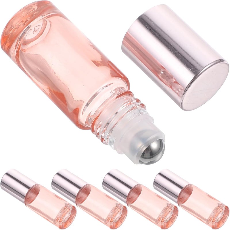 6pcs 5ml Rose Gold Glass Refillable Oil Bottles with Steel Rollers and Caps, Small Essential Oil Roller Bottles for Travel and Perfume Storage - Image 1