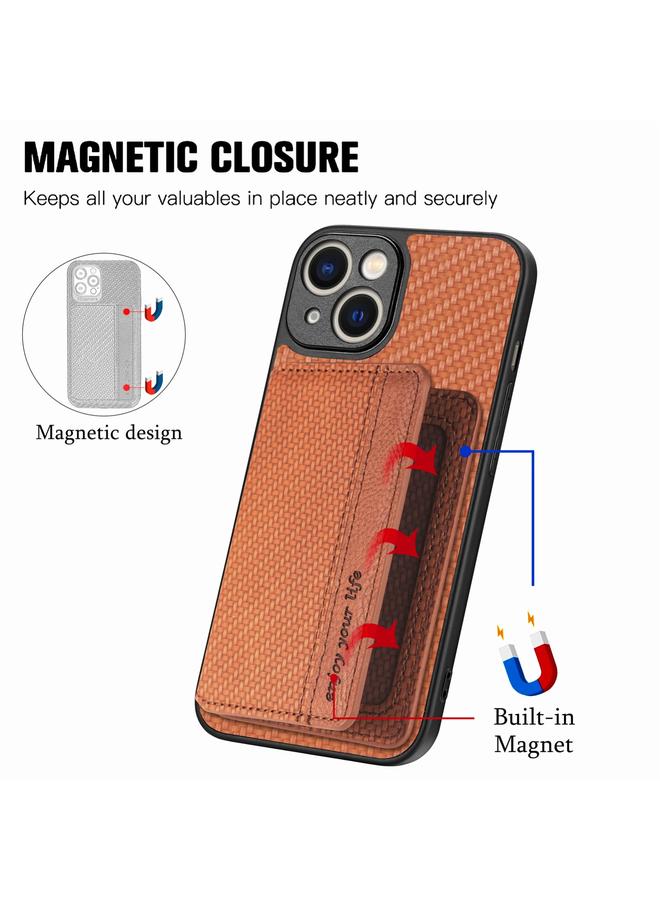 اس-توب جراب هاتف iPhone 14 Plus مصنوع من ألياف الكربون مع حقيبة بطاقات مغناطيسية - Image 3