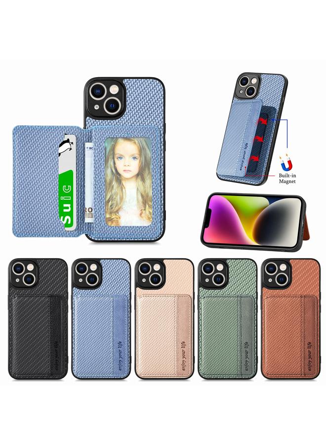 اس-توب جراب هاتف iPhone 14 Plus مصنوع من ألياف الكربون مع حقيبة بطاقات مغناطيسية - Image 4