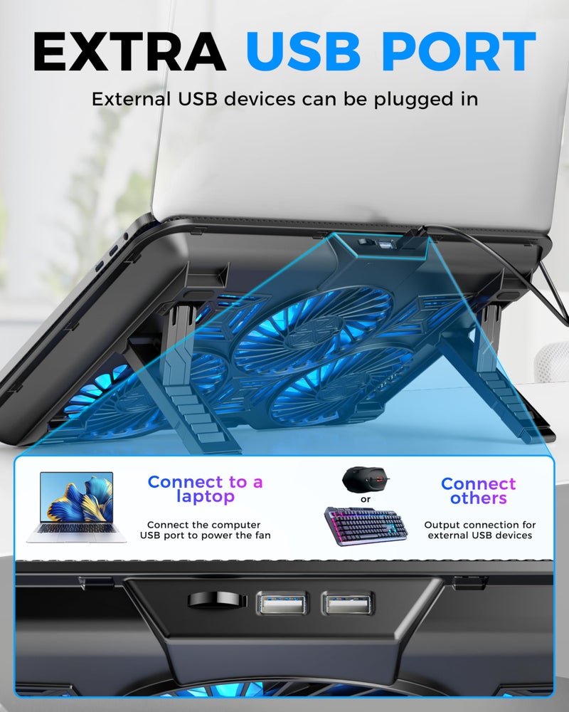 AICHESON Laptop Cooling Pad with 6 High-Speed Fans, Laptop Cooler with Adjustable Angles, Compatible with 14-17.3 Inch Laptops - Image 5