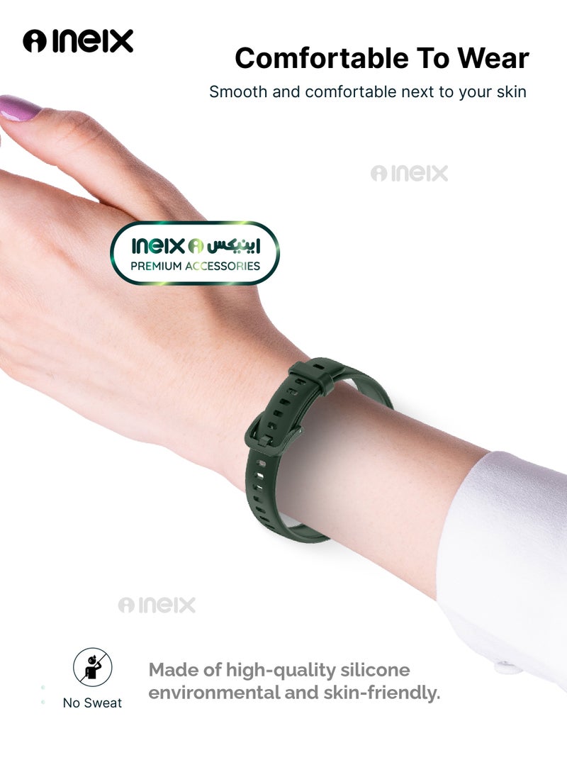 INEIX Combo Multicolour Soft Silicone Replacement Strap Band For Huawei Band 7-Black/Dark Green/White/Dark Blue  - Image 3