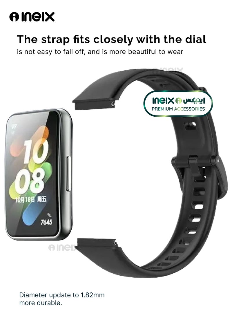 INEIX Combo Multicolour Soft Silicone Replacement Strap Band For Huawei Band 7-Black/Dark Green/White/Dark Blue  - Image 4