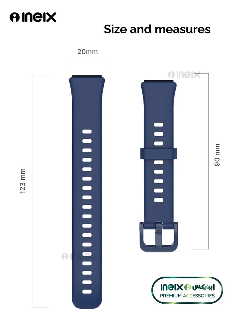 INEIX Combo Multicolour Soft Silicone Replacement Strap Band For Huawei Band 7-Black/Dark Green/White/Dark Blue  - Image 5