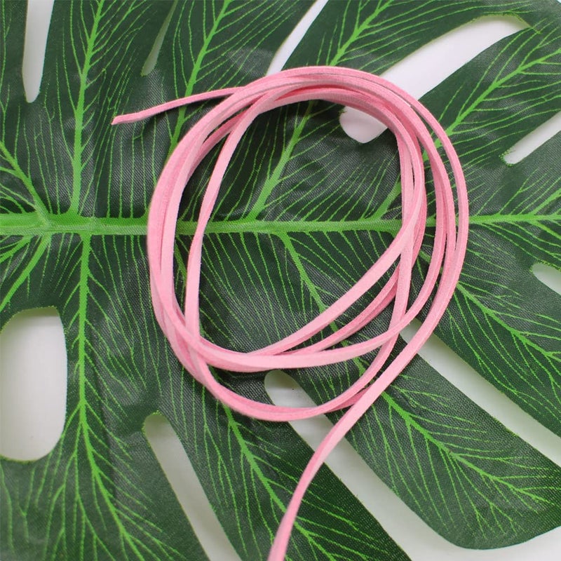 بامير تونج Pamir Tong 100 ياردة 2.6 مم حبال من الجلد السويدي، دانتيل مسطح من الجلد السويدي الصناعي، سلك مخملي للقلادة، السوار، الخرز والحرف اليدوية (وردي) - Image 5