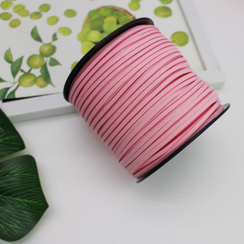 بامير تونج Pamir Tong 100 ياردة 2.6 مم حبال من الجلد السويدي، دانتيل مسطح من الجلد السويدي الصناعي، سلك مخملي للقلادة، السوار، الخرز والحرف اليدوية (وردي) - Image 4