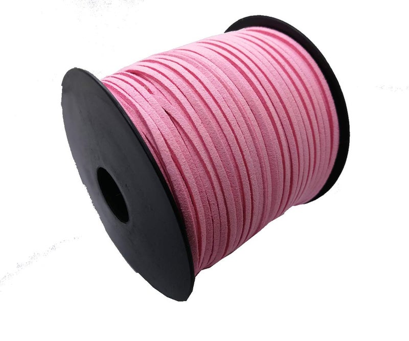 بامير تونج Pamir Tong 100 ياردة 2.6 مم حبال من الجلد السويدي، دانتيل مسطح من الجلد السويدي الصناعي، سلك مخملي للقلادة، السوار، الخرز والحرف اليدوية (وردي) - Image 2