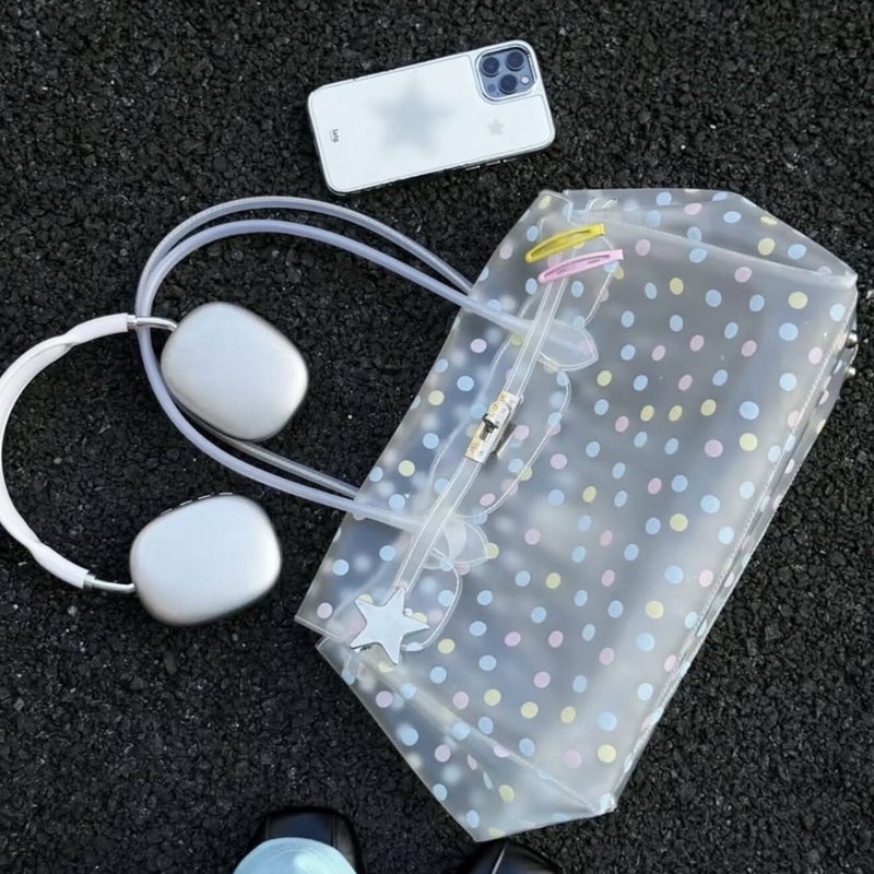 حقيبة توت من TPU شفافة بنقاط البولكا، بسعة كبيرة - Image 1
