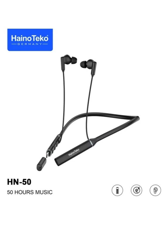 Haino Teko HN50 Neckband Wireless Earphone | Bluetooth 5.0, Clear Sound, Comfortable Fit, 15 Hours Playtime, Sweatproof Design | Black