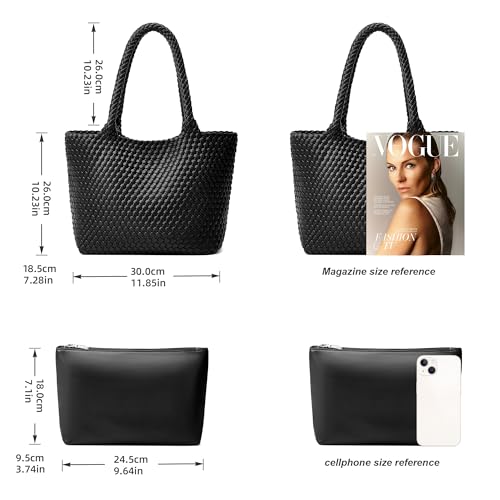 BOYATU Woven Tote Bag Womens Purse: Vegan Leather Shoulder Handbags - Fashion Summer Beach Tote Bags - Large Travel Totes Handwoven Satchel for Holidays (Black Color) - Image 5