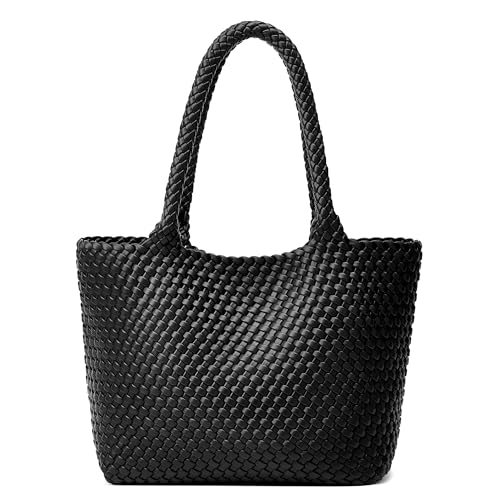 BOYATU Woven Tote Bag Womens Purse: Vegan Leather Shoulder Handbags - Fashion Summer Beach Tote Bags - Large Travel Totes Handwoven Satchel for Holidays (Black Color) - Image 1