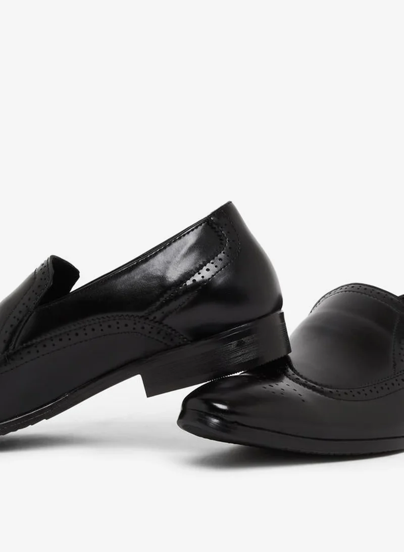 Styli Men Black Leather Formal Slip-On Shoes