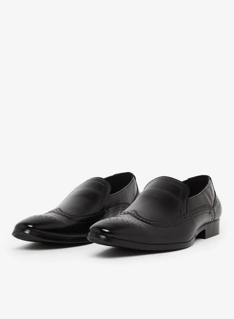 Styli Men Black Leather Formal Slip-On Shoes