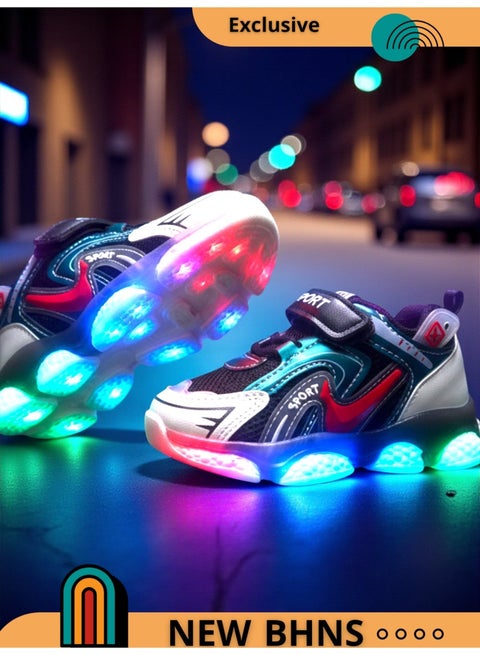 جزمة أطفال مضيئة LED - خفيفة-  حذاء مضيء للأطفال بناتي ولادي تنور ، شوز بإضاءة للبنات و الاولاد للأطفال تضيء مقاسات 20-25، تصميم خفيف ومضادة للانزلاق مريح سهل الارتداء شوز اطفال حذاء اطفال للمشي جزم اطفال ابو لمبة
