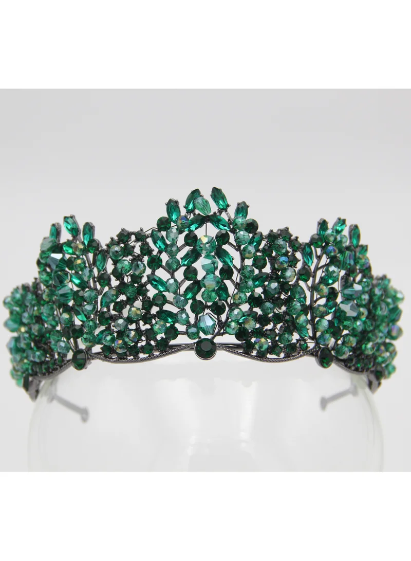 D'Daniela Ddaniela Vioctoria Collection Faux black with green stones Crown Tiara