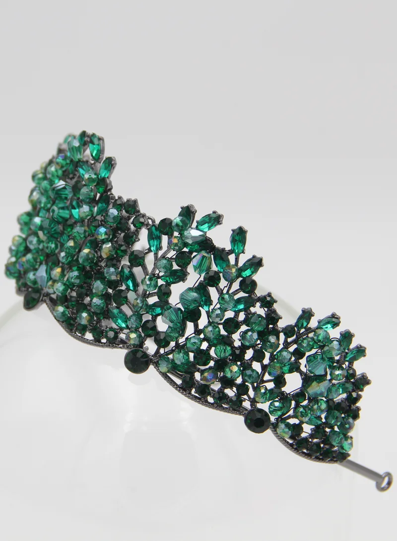 D'Daniela Ddaniela Vioctoria Collection Faux black with green stones Crown Tiara