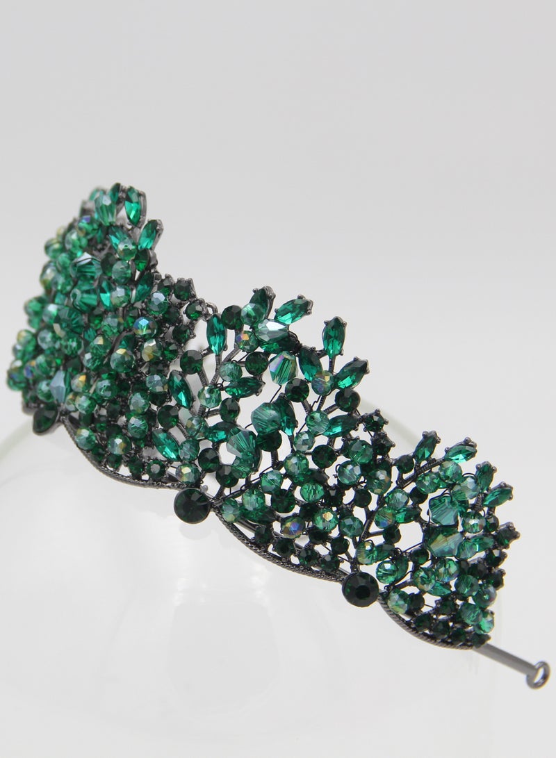 D'Daniela Ddaniela Vioctoria Collection Faux black with green stones Crown Tiara - Image 2