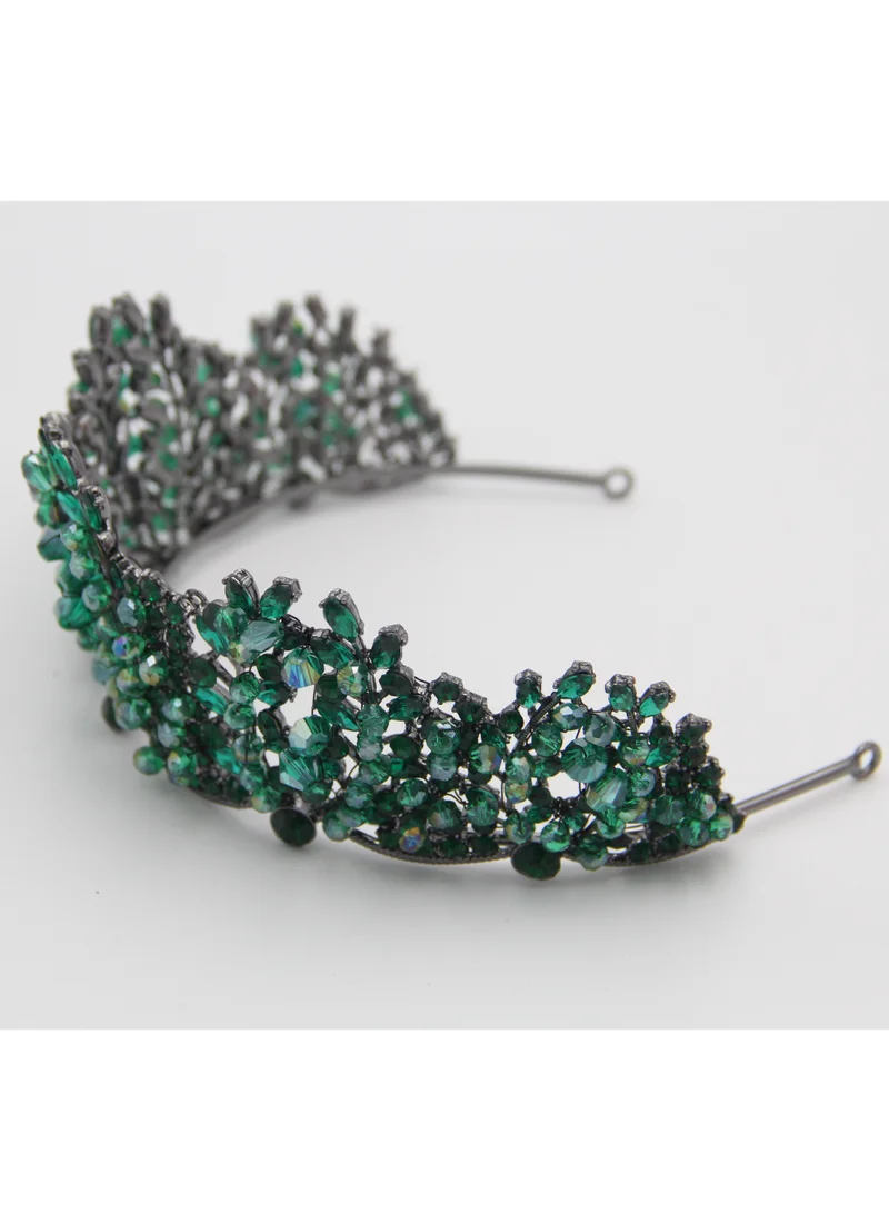 D'Daniela Ddaniela Vioctoria Collection Faux black with green stones Crown Tiara