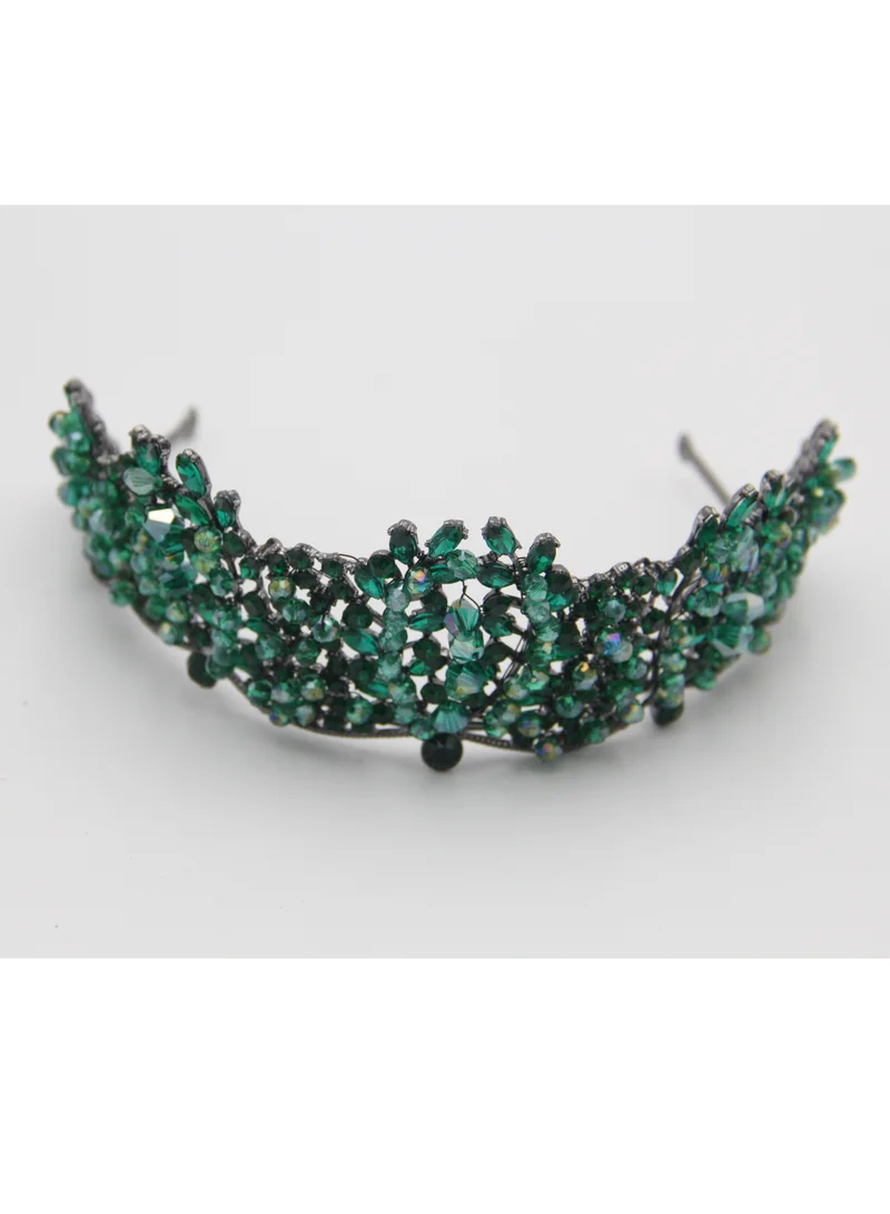 D'Daniela Ddaniela Vioctoria Collection Faux black with green stones Crown Tiara