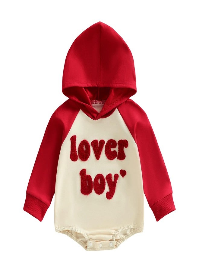 Thorn Tree Baby Boy Valentines Outfit Hooded Sweatshirt Bubble Romper Newborn Sweater Infant Onesie Hoodie (Red, 3-6 Months) - Image 1