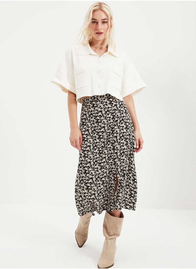 trendyol Floral Print Midi Skirt