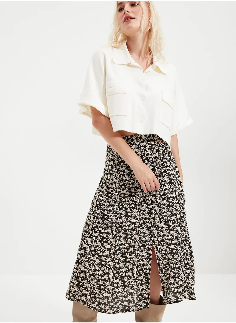 trendyol Floral Print Midi Skirt