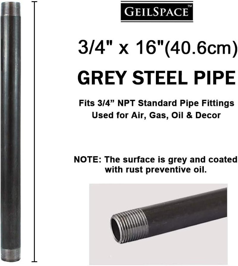 GeilSpace 3/4" × 16" Heavy Duty Pre-Cut Grey Metal Pipe, Industrial Steel Fits Standard 3/4 Inch Threaded Pipes and Fittings - Vintage DIY Industrial Shelving (3/4" × 16", Grey) - Image 1