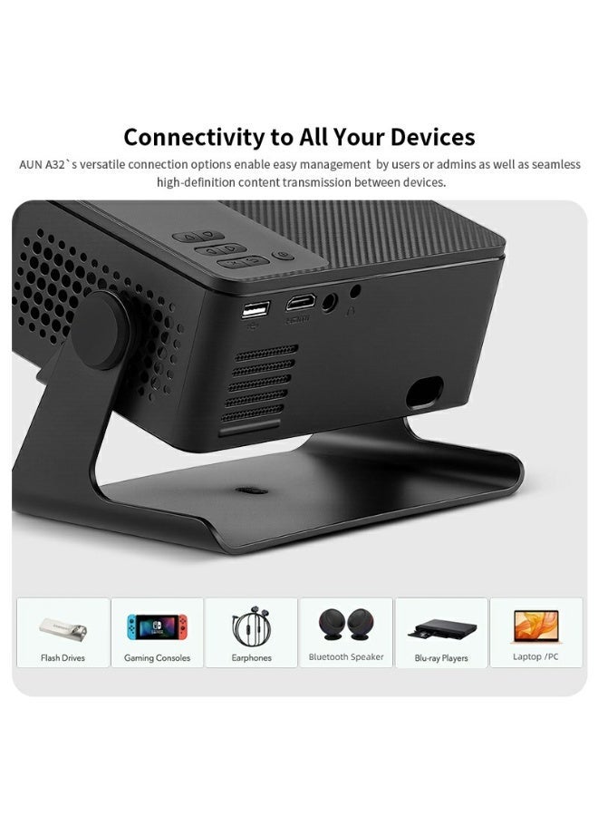 أون جهاز العرض الذكي A32 Pro بدقة 720 بكسل أصلية، يدعم دقة 4K، سطوع 460 ANSI، نظام تشغيل أندرويد 13، تركيز كهربائي، شاشة 150 بوصة، يدعم شبكات 5G وواي فاي وبلوتوث، مثالي للمسرح المنزلي ومشاهدة الأفلام والألعاب. - Image 5
