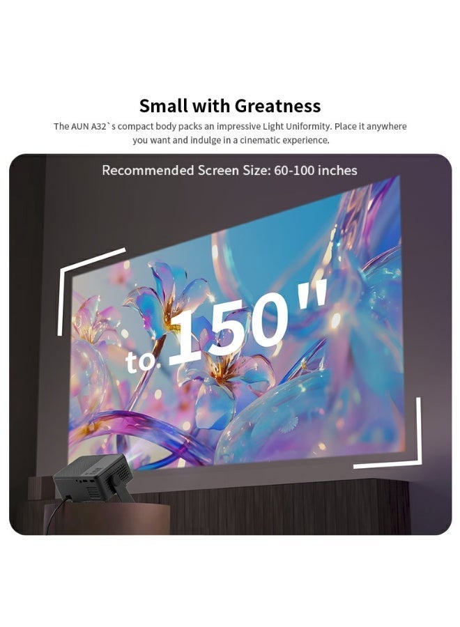 أون جهاز العرض الذكي A32 Pro بدقة 720 بكسل أصلية، يدعم دقة 4K، سطوع 460 ANSI، نظام تشغيل أندرويد 13، تركيز كهربائي، شاشة 150 بوصة، يدعم شبكات 5G وواي فاي وبلوتوث، مثالي للمسرح المنزلي ومشاهدة الأفلام والألعاب. - Image 3