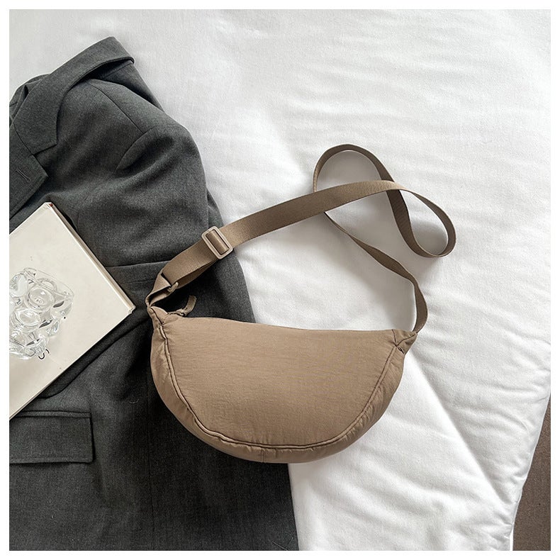 Fashionable Nylon Dumpling Crossbody Bag for Women Khaki 