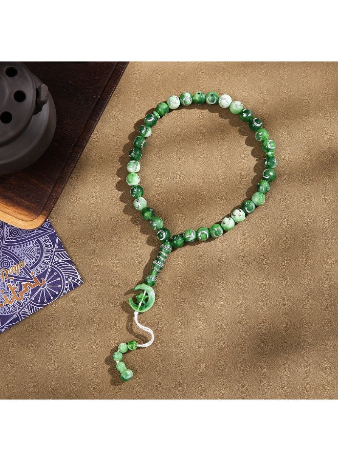 33 Green Prayer Beads with Moon and Star Patterns, Symbolizing Wisdom, Hope, and Health. Arab Muslim Prayer, Ramadan, Father's Day, Birthday Gifts - Image 1