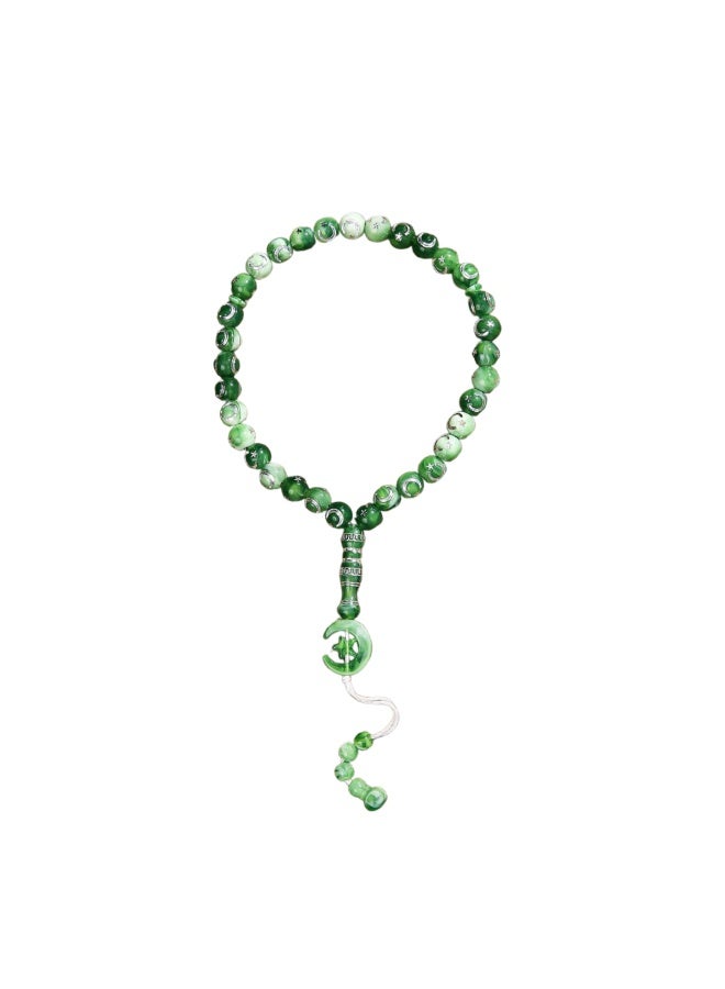 33 Green Prayer Beads with Moon and Star Patterns, Symbolizing Wisdom, Hope, and Health. Arab Muslim Prayer, Ramadan, Father's Day, Birthday Gifts - Image 2