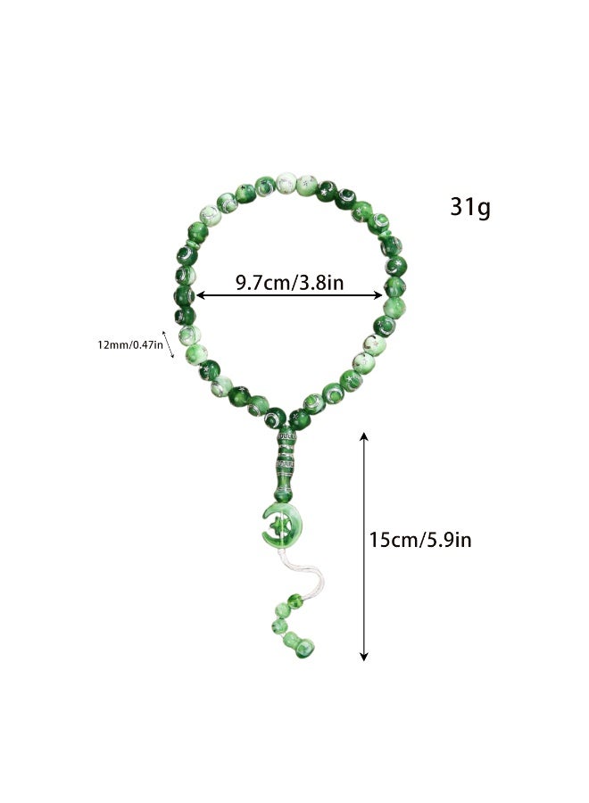 33 Green Prayer Beads with Moon and Star Patterns, Symbolizing Wisdom, Hope, and Health. Arab Muslim Prayer, Ramadan, Father's Day, Birthday Gifts - Image 3