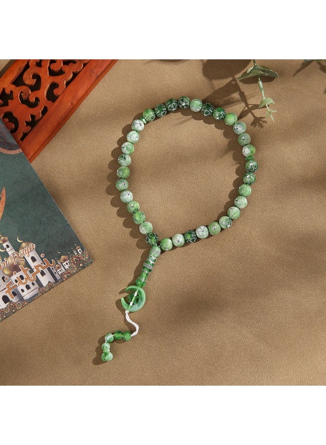 33 Green Prayer Beads with Moon and Star Patterns, Symbolizing Wisdom, Hope, and Health. Arab Muslim Prayer, Ramadan, Father's Day, Birthday Gifts - Image 4