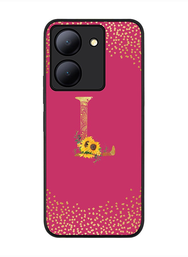Stylizedd Rugged Black Edge case for Vivo Y27s/ Vivo Y27 5G, Slim fit Soft Case Custom Monogram Initial Letter Mandala Floral Pattern Alphabet-L (Dark Pink Rose)  - Image 1