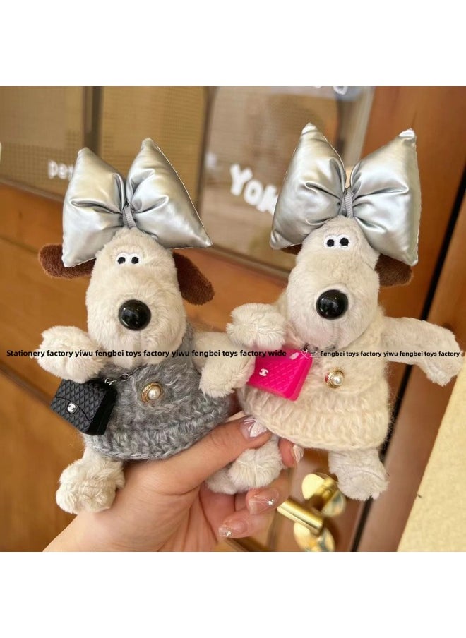 Handdog Mohair Clothing Backpack Doll Plush Toy Pendant Cute Bow Dog Gift-Color:Mauhair Rose Suit Blue Bag-Height:Silicone Drawstring  - Image 3