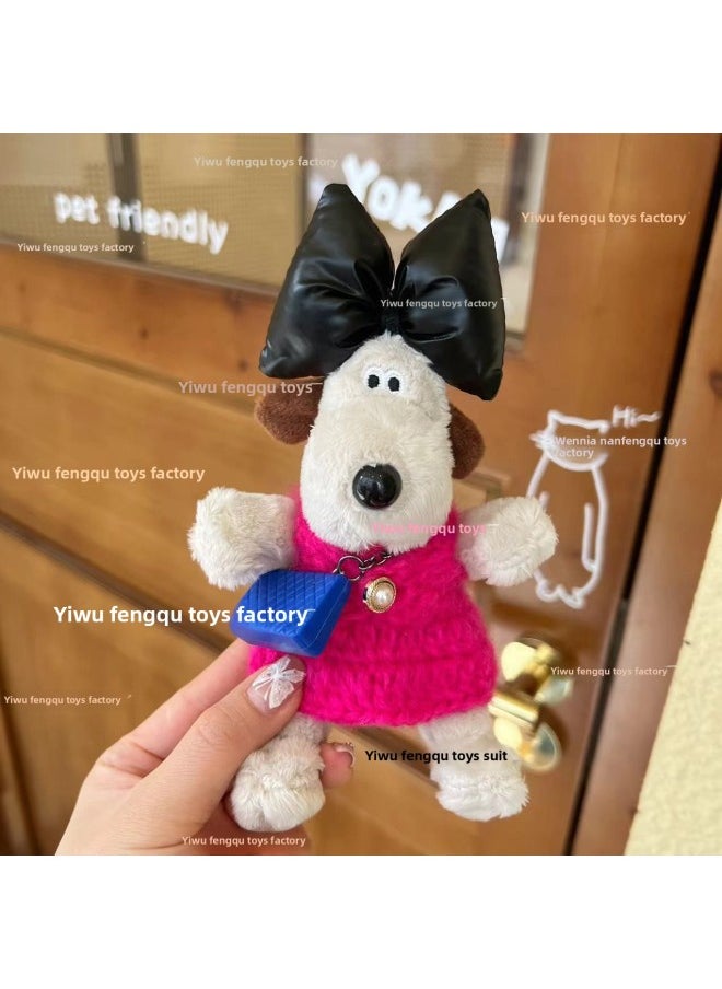 Handdog Mohair Clothing Backpack Doll Plush Toy Pendant Cute Bow Dog Gift-Color:Mauhair Rose Suit Blue Bag-Height:Silicone Drawstring  - Image 1