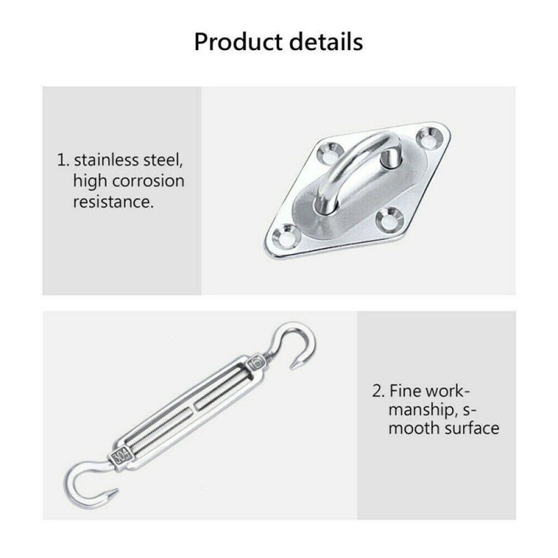 Sun Shade Sail Installation Kit: 24Pcs Stainless Steel Construction - Easy To Install Complete Hardware Set for Outdoor Shade Setup - Image 5