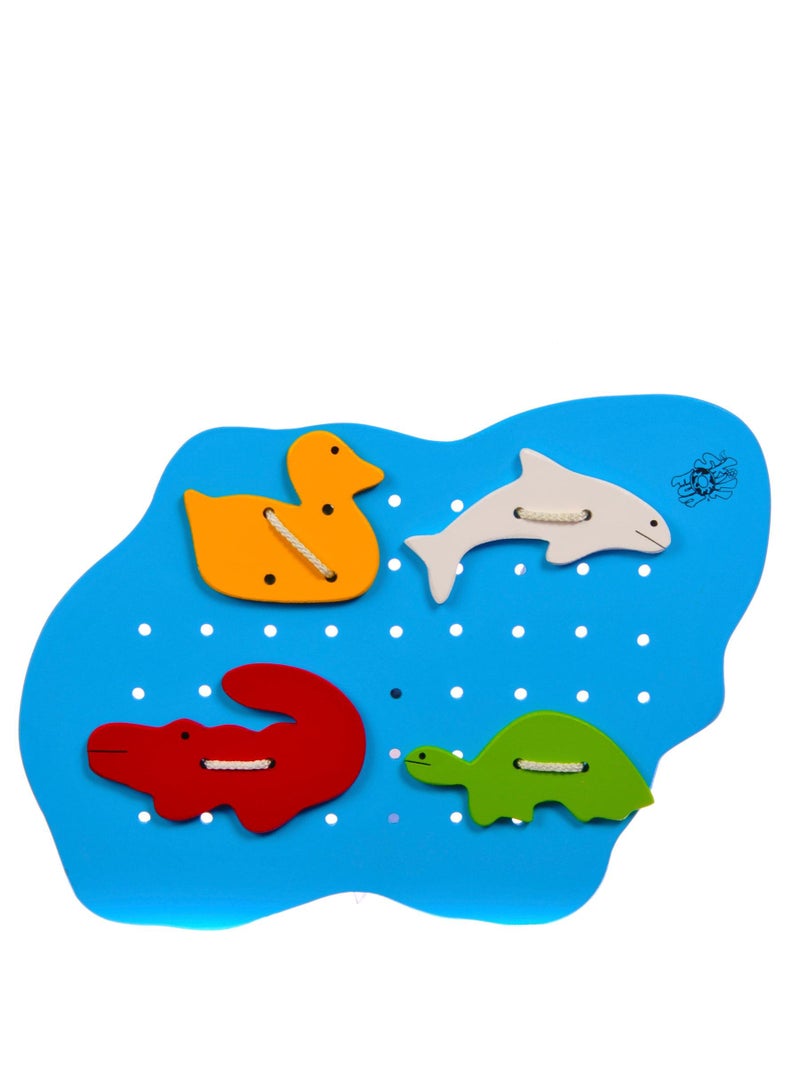Skillofun Wooden Sewing Pond with Water Animals, Non-Toxic eco-Friendly Lacing Toy with Colorful Animal Designs, enhances fine Motor Skills and Hand-Eye Coordination, Safe Educational Engaging Toy - Image 3