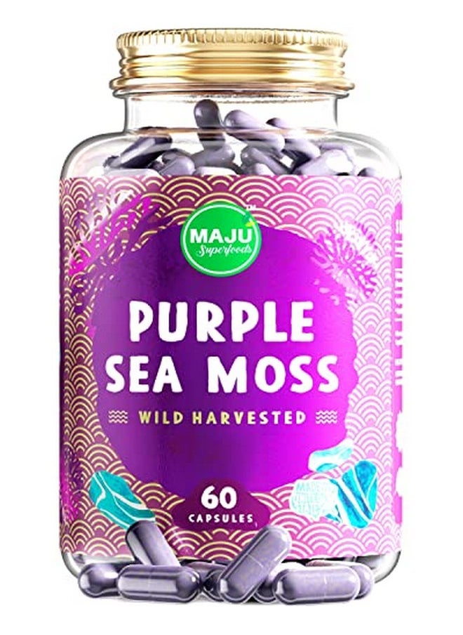 Maju Superfoods - Maju Powerful Purple Sea Moss Capsules (60 Ct) Extrastrength Purple Minerals Chondrus Crispus Stronger Than Gel Compare To Organic Irish Seamoss Capsule Wild Harvested Powder Pills - Image 1