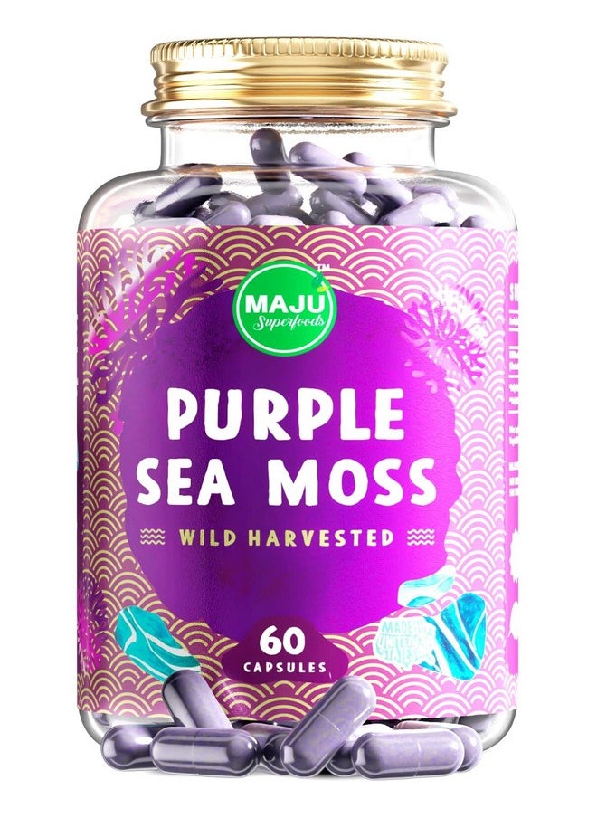 Maju Superfoods - Maju Powerful Purple Sea Moss Capsules (60 Ct) Extrastrength Purple Minerals Chondrus Crispus Stronger Than Gel Compare To Organic Irish Seamoss Capsule Wild Harvested Powder Pills - Image 1